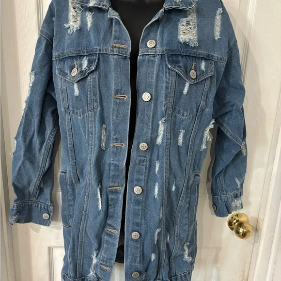 Blue Distressed Jean Jacket - Picture 3 of 6